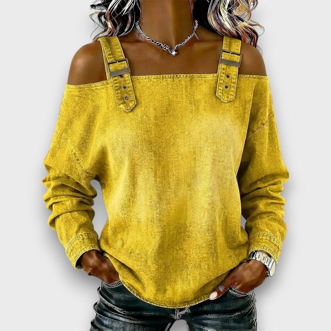 ELAMA | Off-shoulder top with denim look - Liora Melbourne