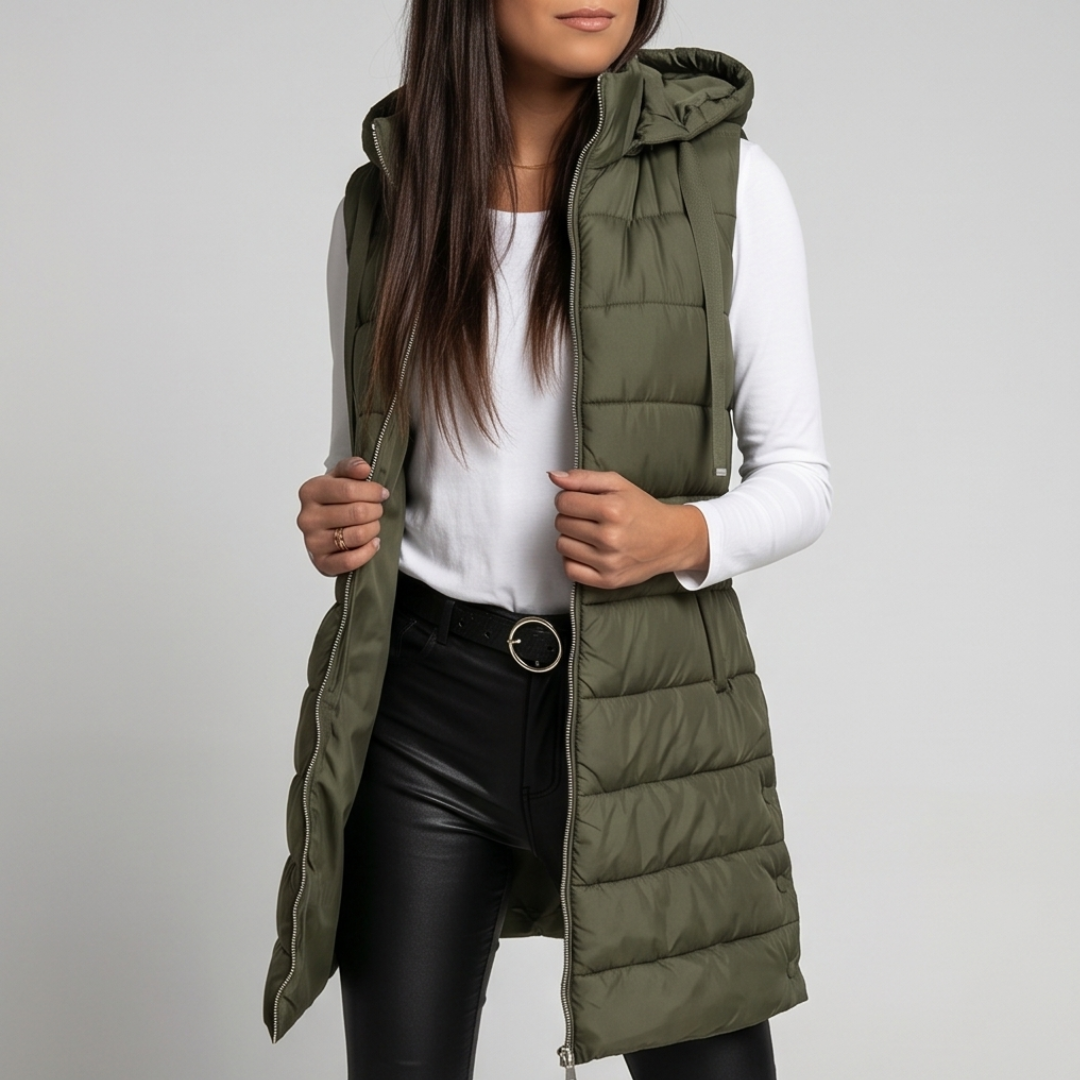 HARPER | Longline puffer vest with hood - Liora Melbourne