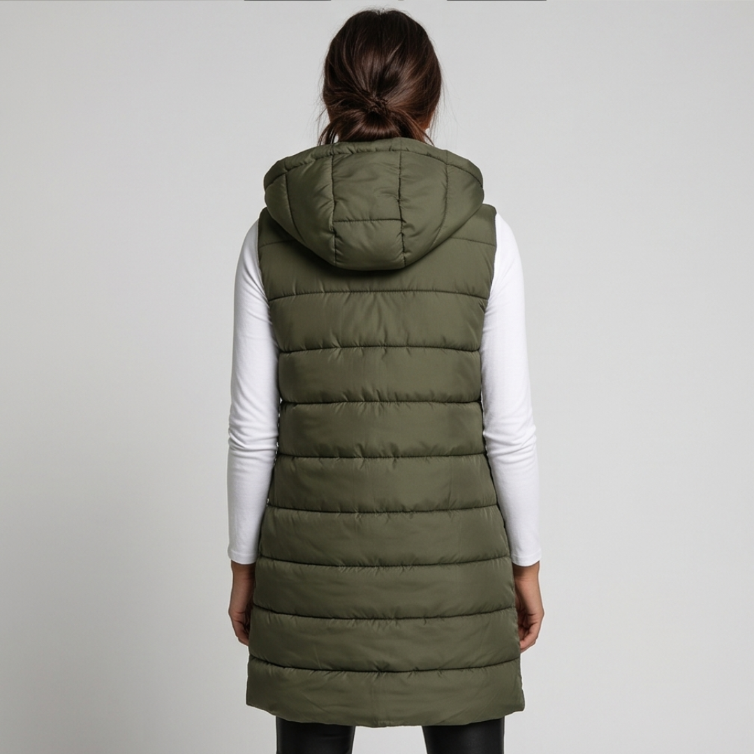 HARPER | Longline puffer vest with hood - Liora Melbourne