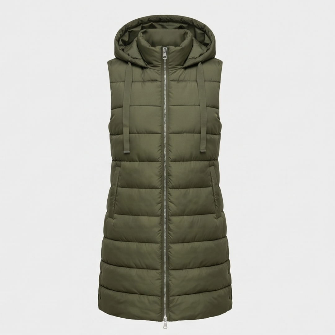 HARPER | Longline puffer vest with hood - Liora Melbourne