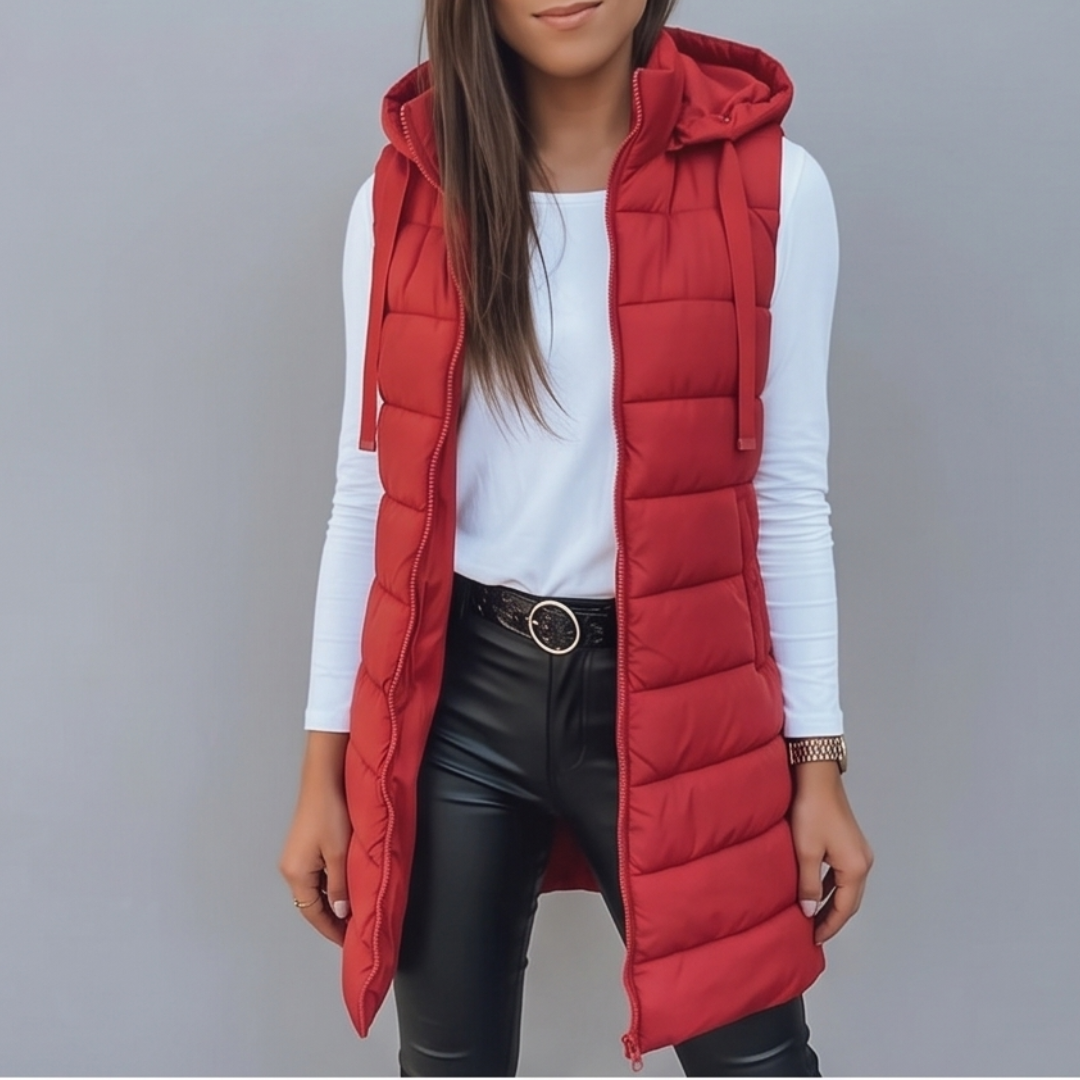 HARPER | Longline puffer vest with hood - Liora Melbourne