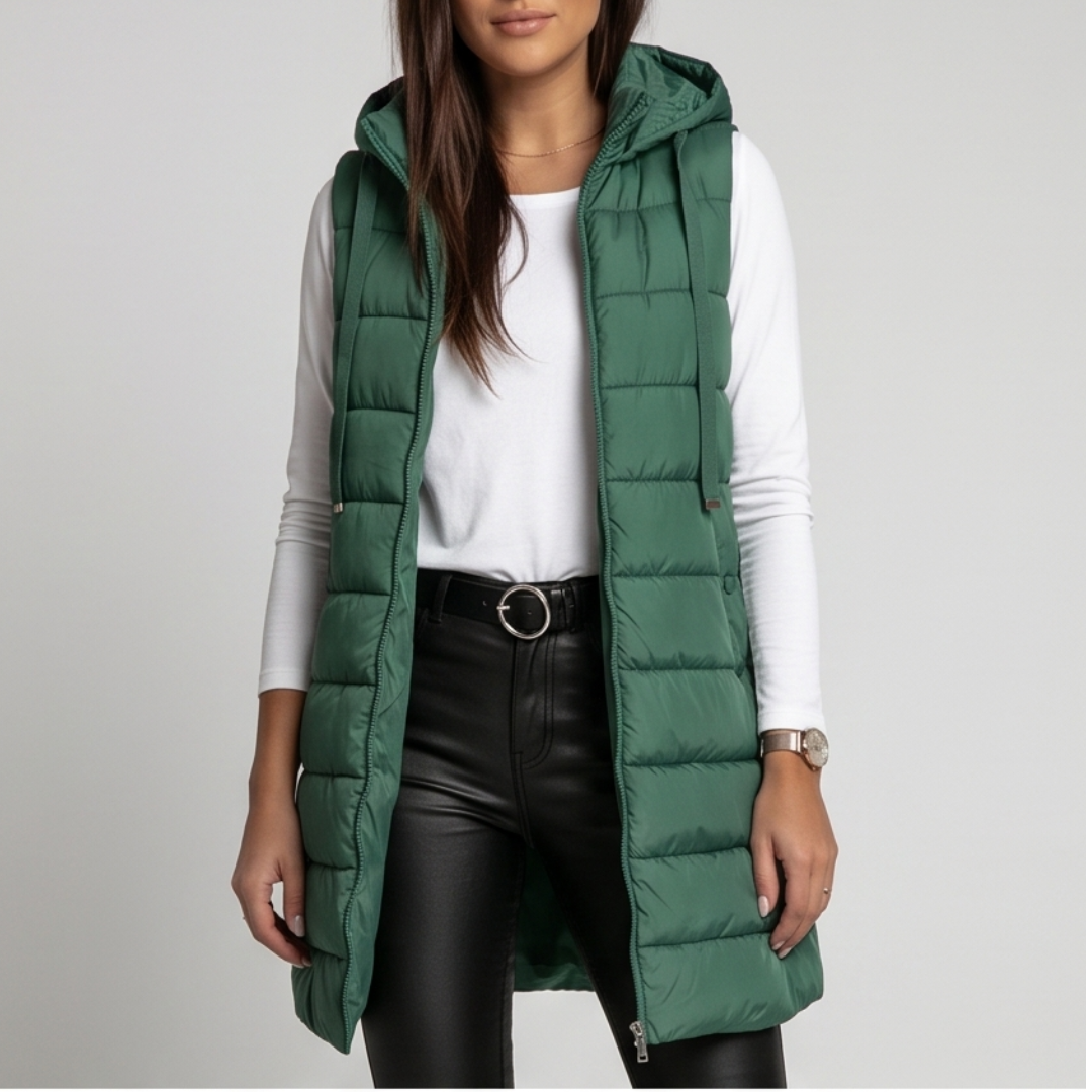 HARPER | Longline puffer vest with hood - Liora Melbourne