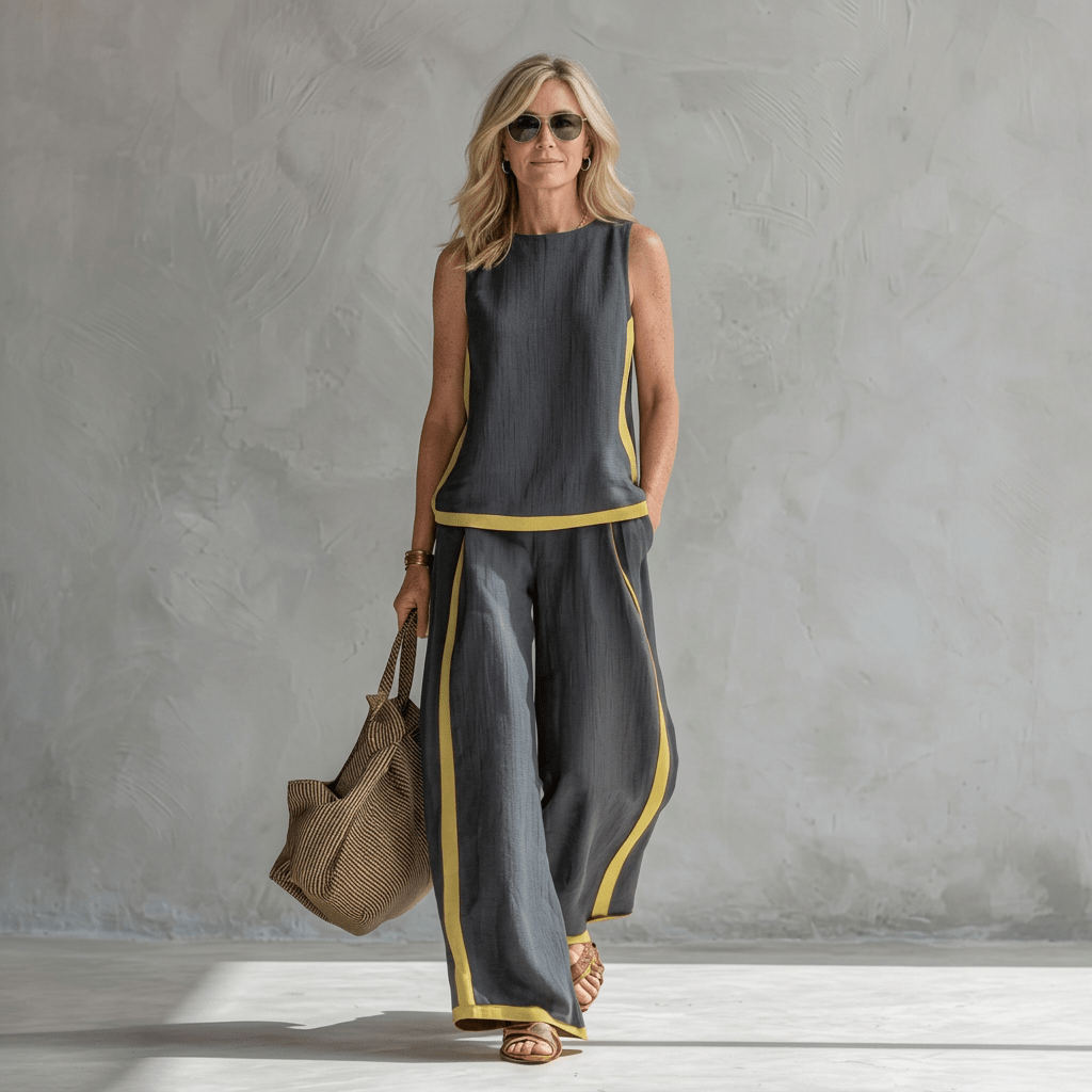 LESLIE | Linen set with wide-leg pants - Liora Melbourne