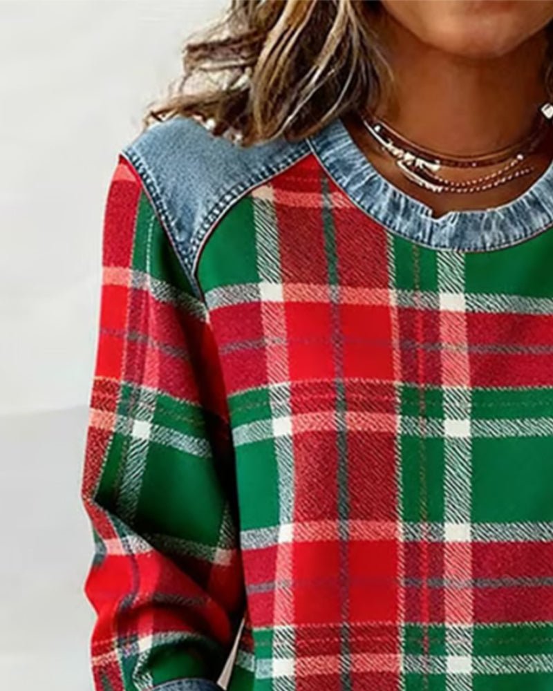 PENNY | Checked jumper with denim details - Liora Melbourne