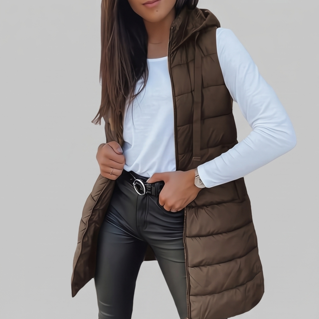 HARPER | Longline puffer vest with hood - Liora Melbourne
