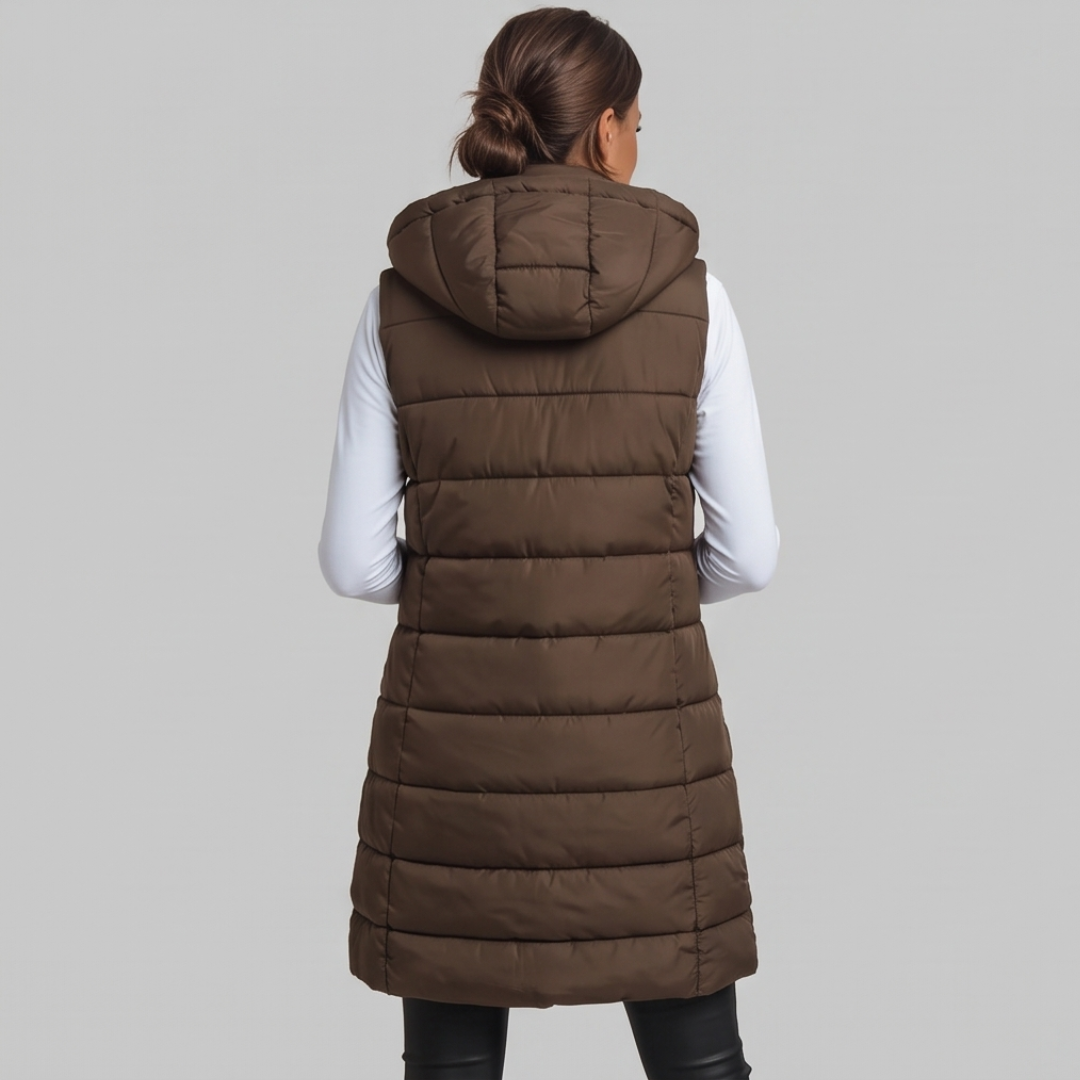 HARPER | Longline puffer vest with hood - Liora Melbourne