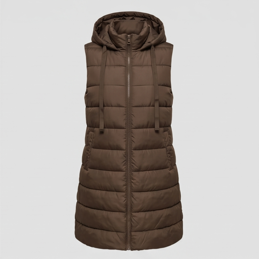 HARPER | Longline puffer vest with hood - Liora Melbourne