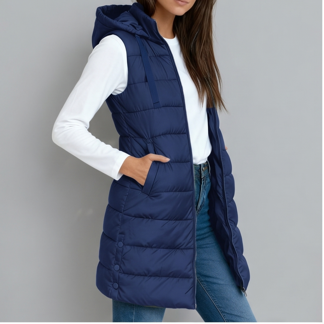 HARPER | Longline puffer vest with hood - Liora Melbourne