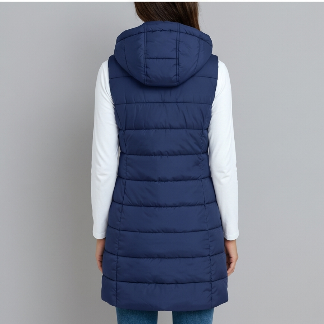 HARPER | Longline puffer vest with hood - Liora Melbourne