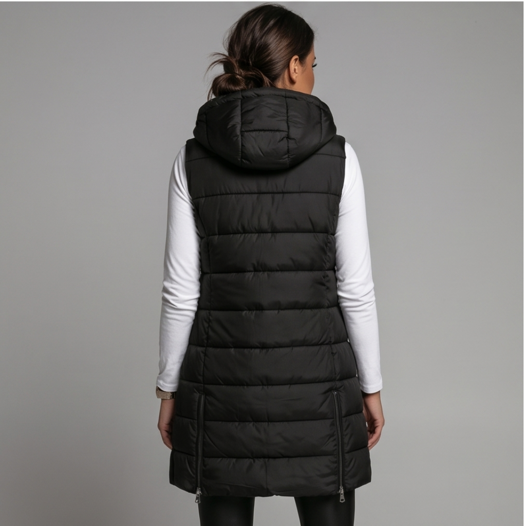 HARPER | Longline puffer vest with hood - Liora Melbourne