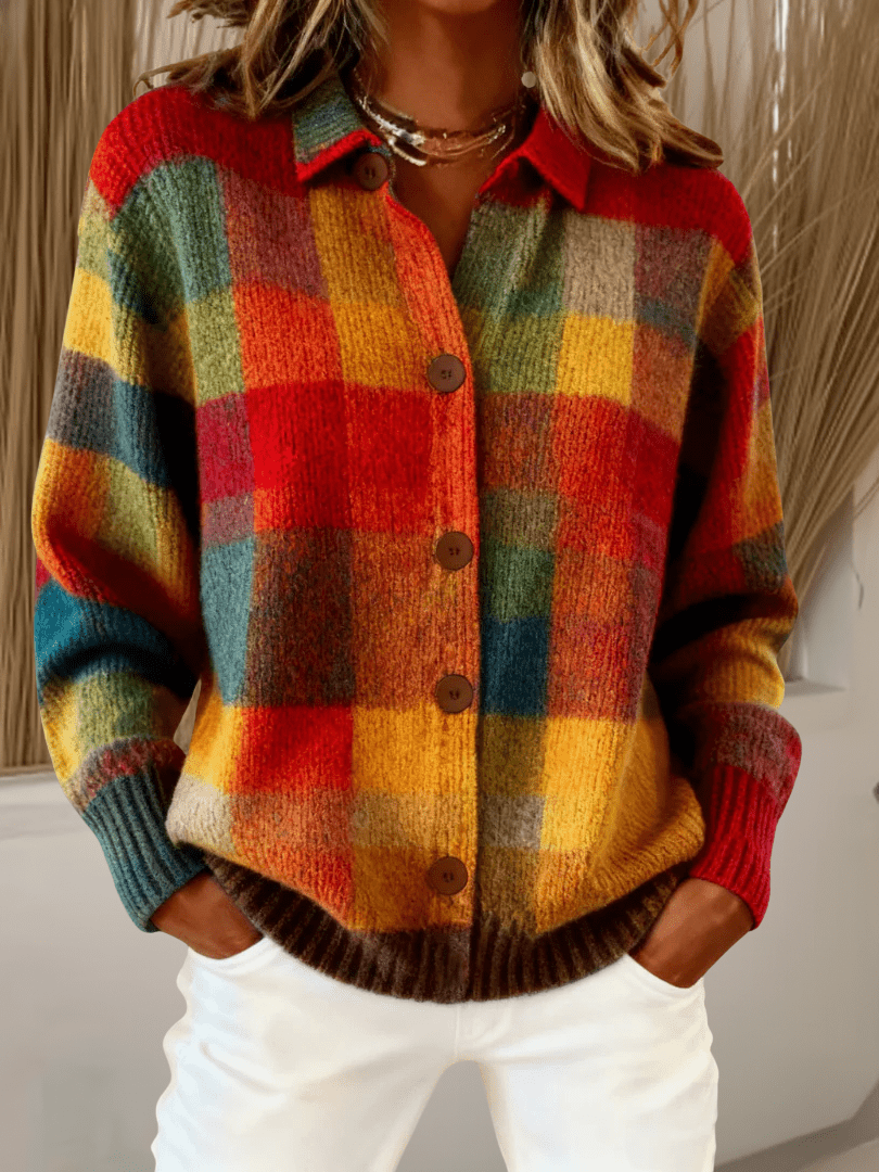 ESTHER | Cardigan with retro plaid pattern - Liora Melbourne