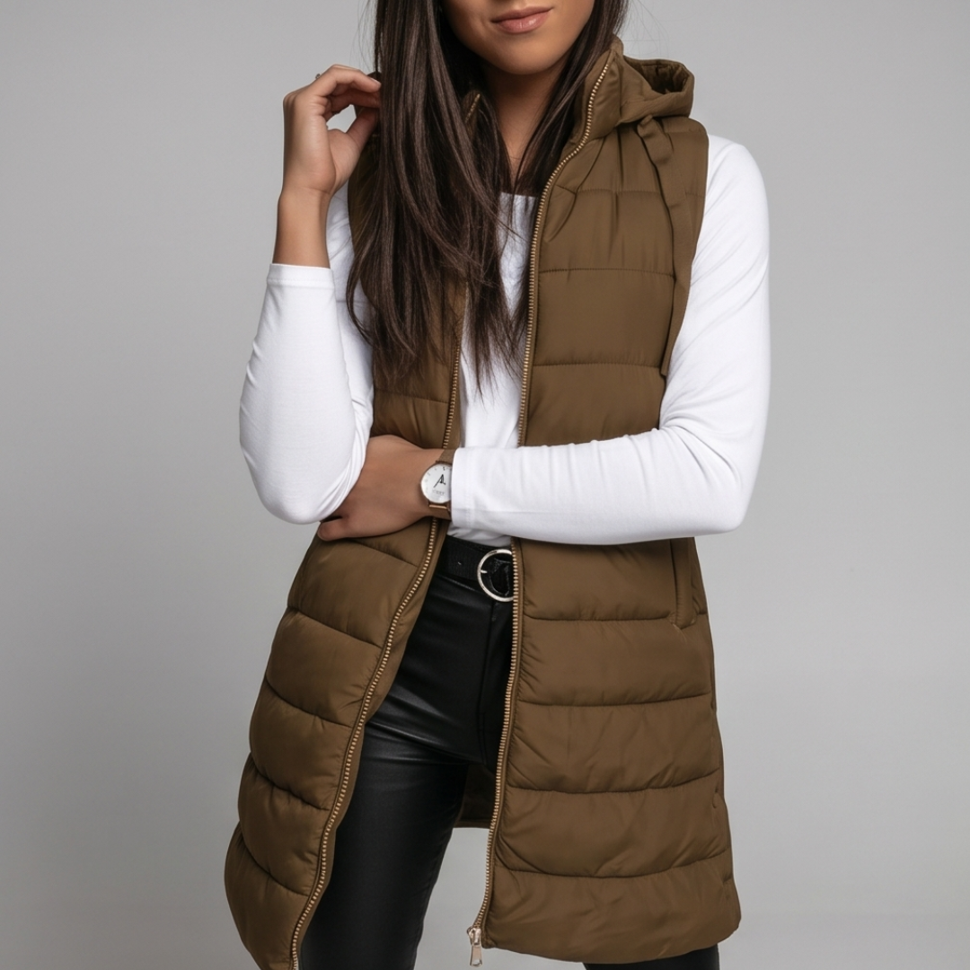 HARPER | Longline puffer vest with hood - Liora Melbourne
