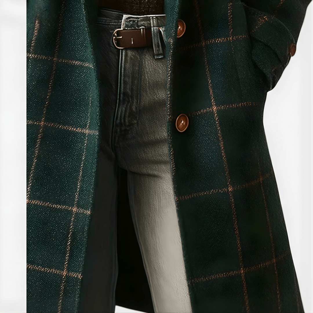 KORA | Long coat with plaid tweed pattern - Liora Melbourne