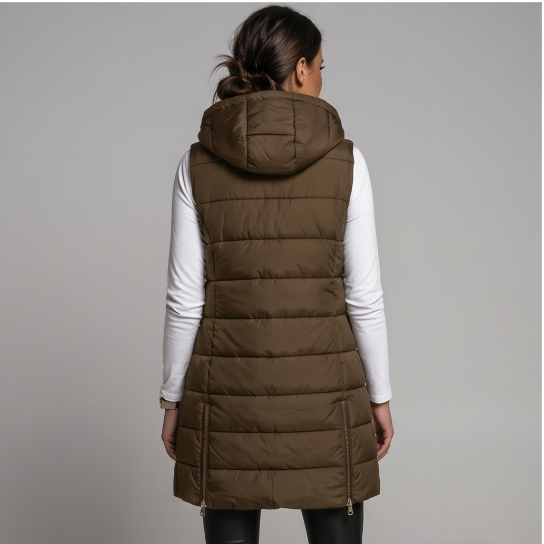 HARPER | Longline puffer vest with hood - Liora Melbourne
