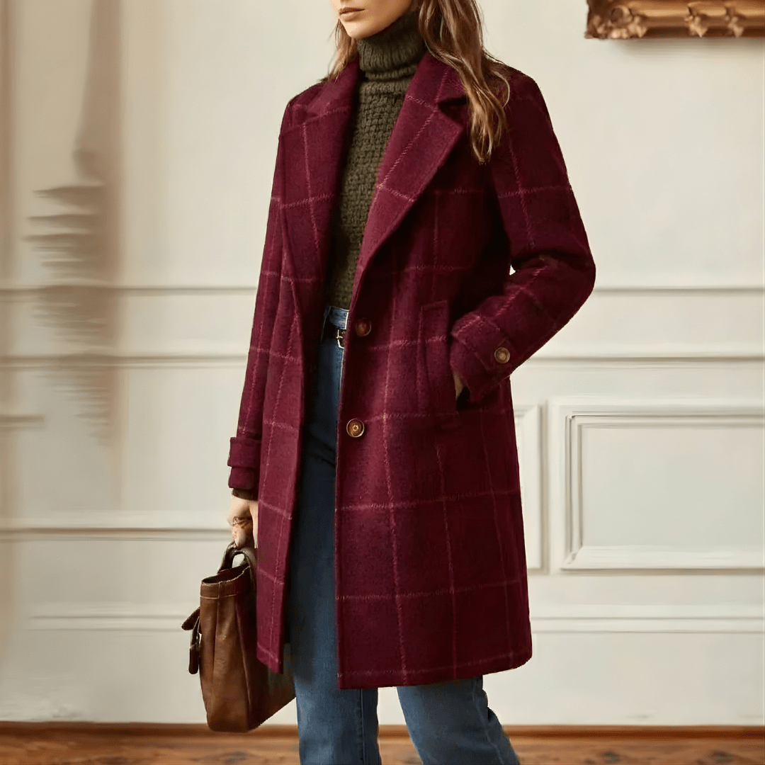 KORA | Long coat with plaid tweed pattern - Liora Melbourne
