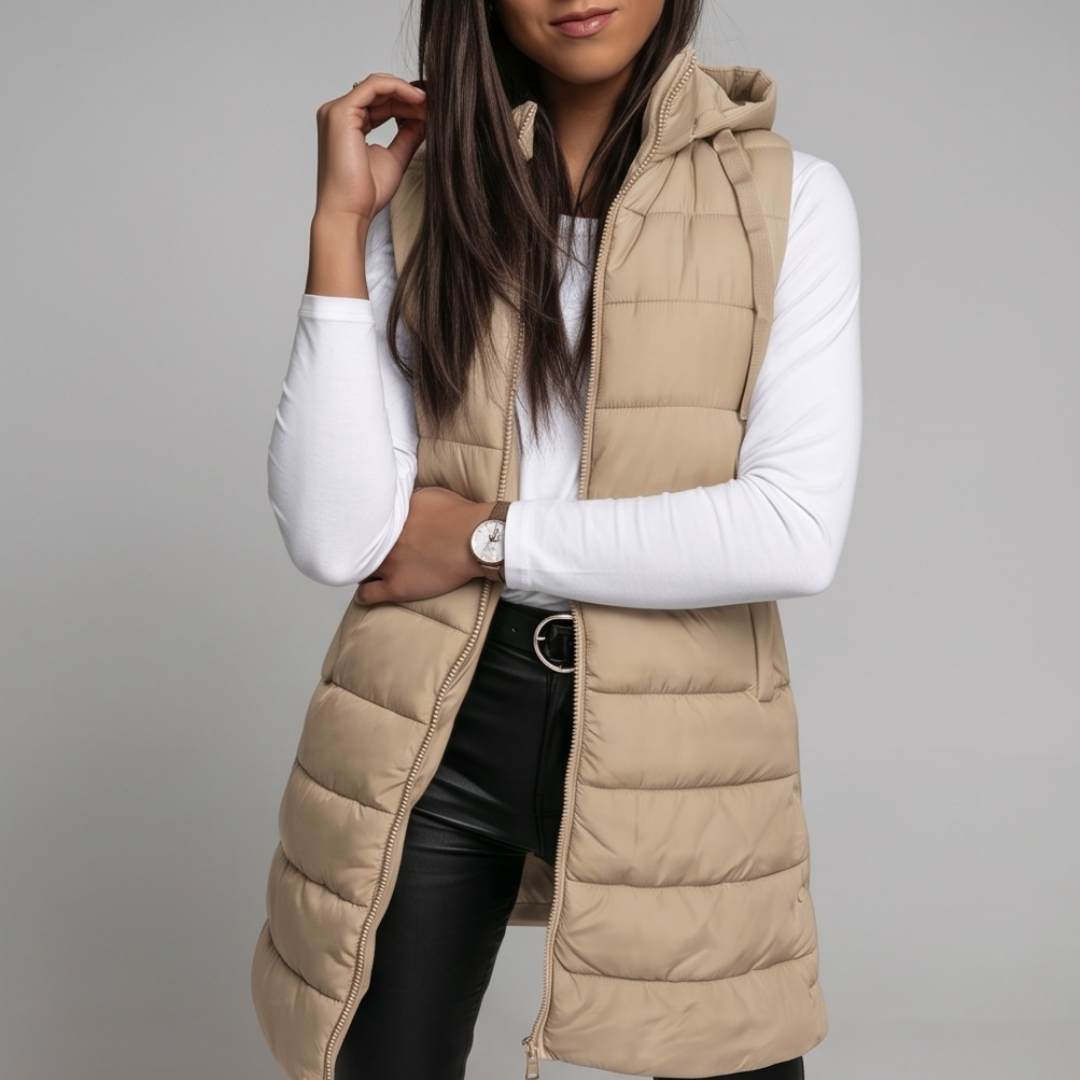 HARPER | Longline puffer vest with hood - Liora Melbourne