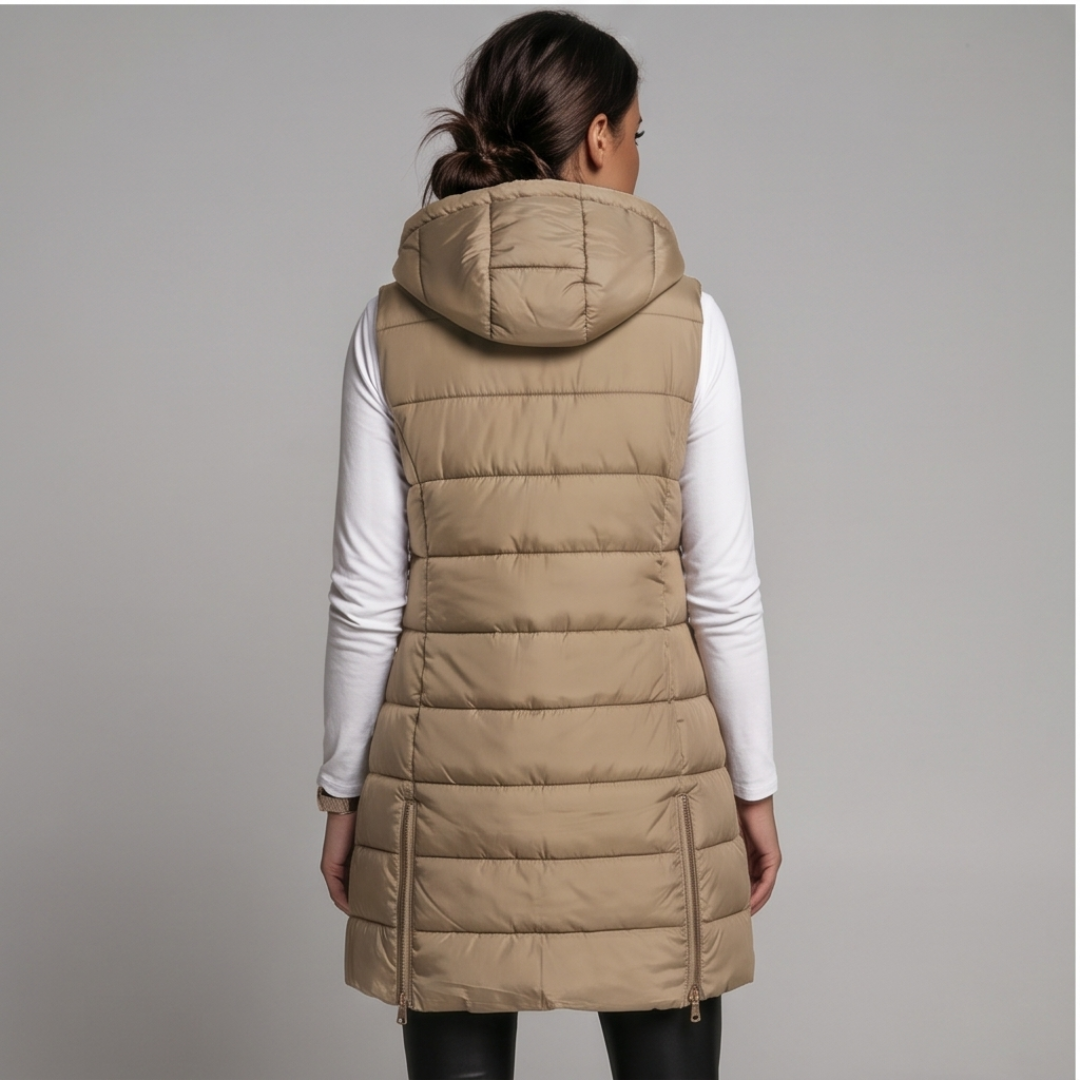 HARPER | Longline puffer vest with hood - Liora Melbourne
