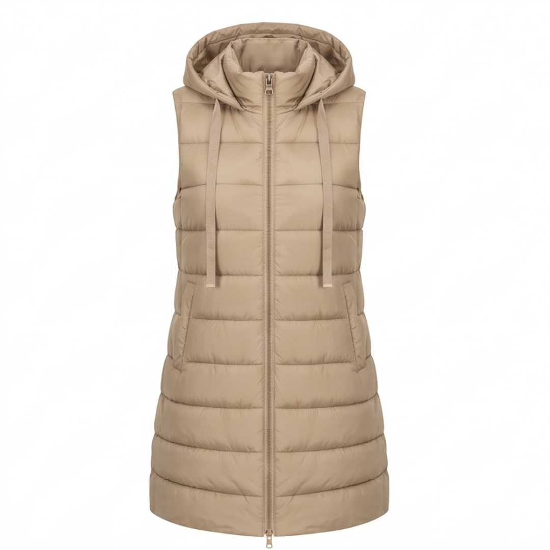 HARPER | Longline puffer vest with hood - Liora Melbourne