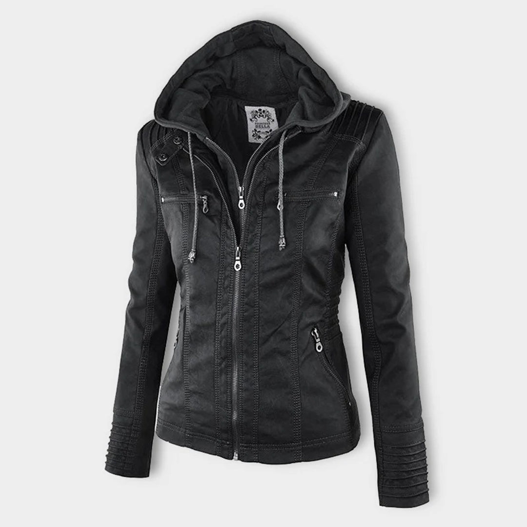 ISLA | Leather jacket with detachable hood - Liora Melbourne