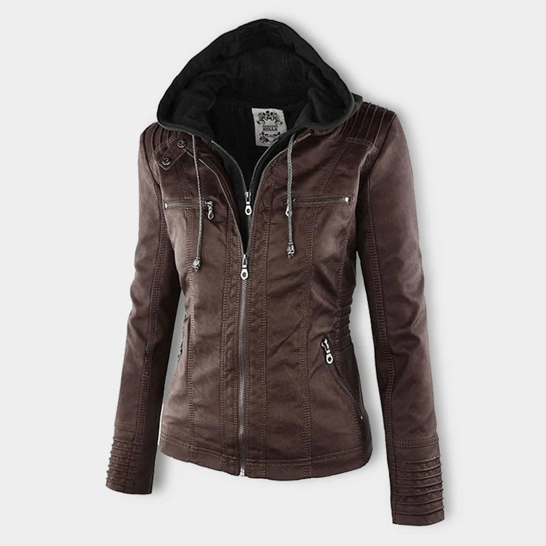 LALUNA | Leather jacket with detachable hood - Liora Melbourne