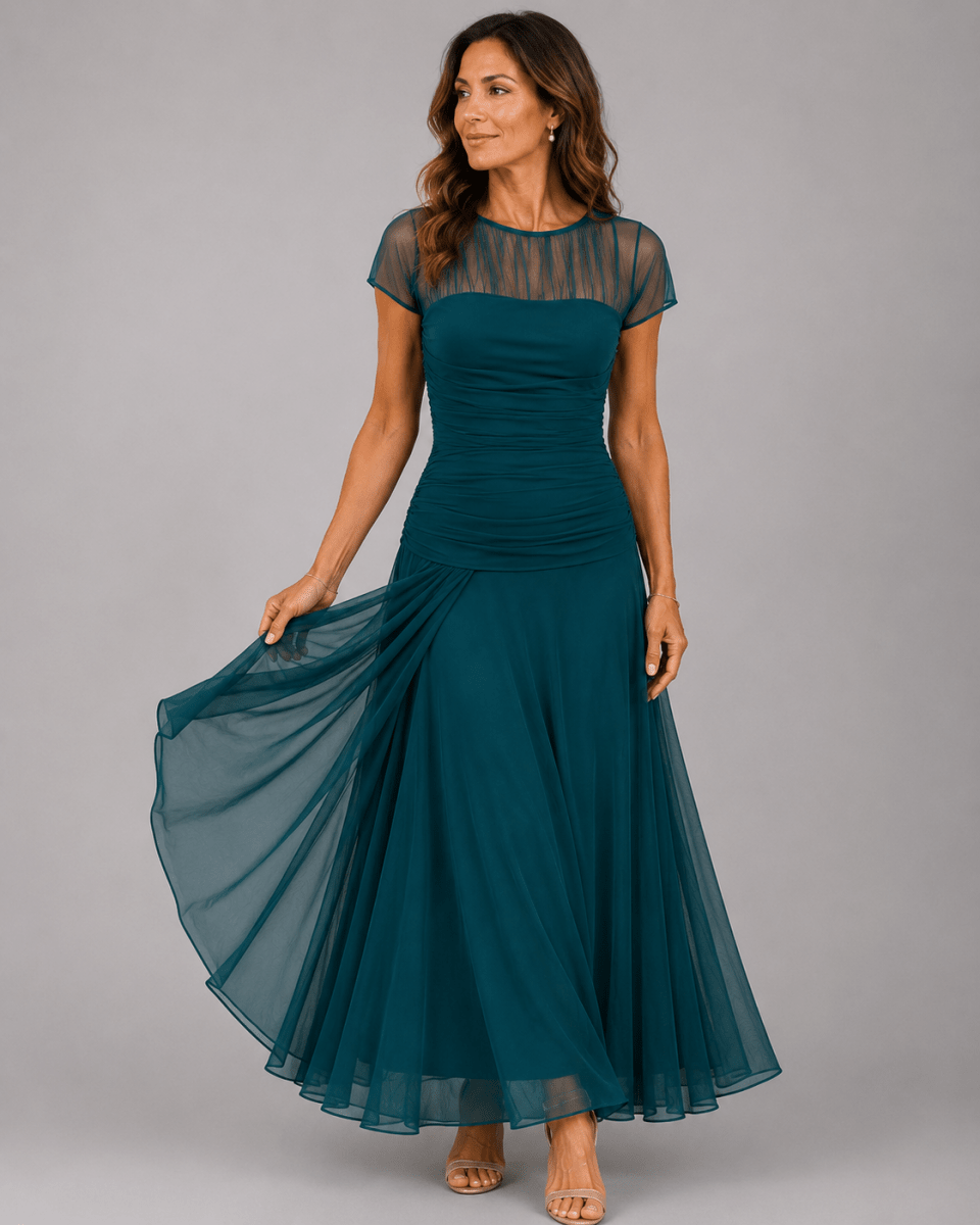 LORENZA | Chiffon dress with patterned bodice - Liora Melbourne