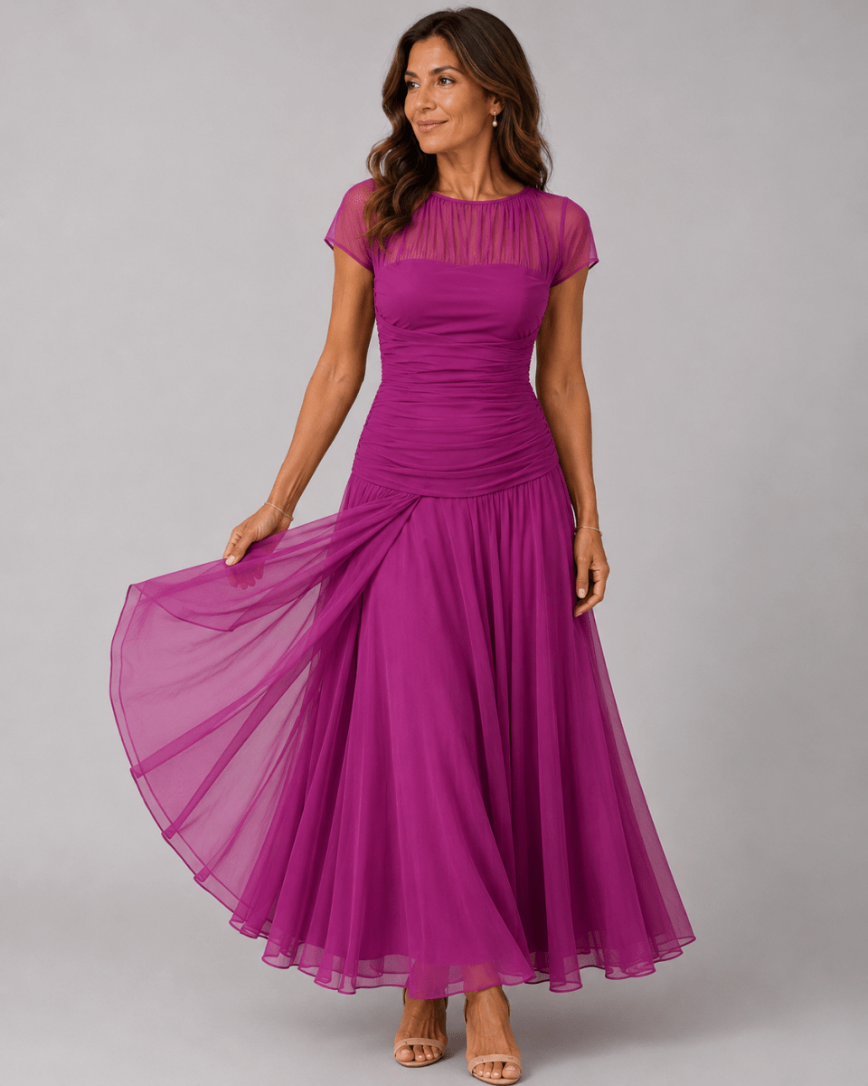 LORENZA | Chiffon dress with patterned bodice - Liora Melbourne
