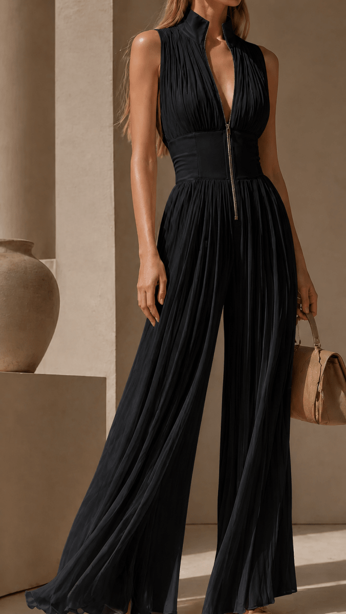 CAELIA | Wide-leg jumpsuit with pleated front - Liora Melbourne