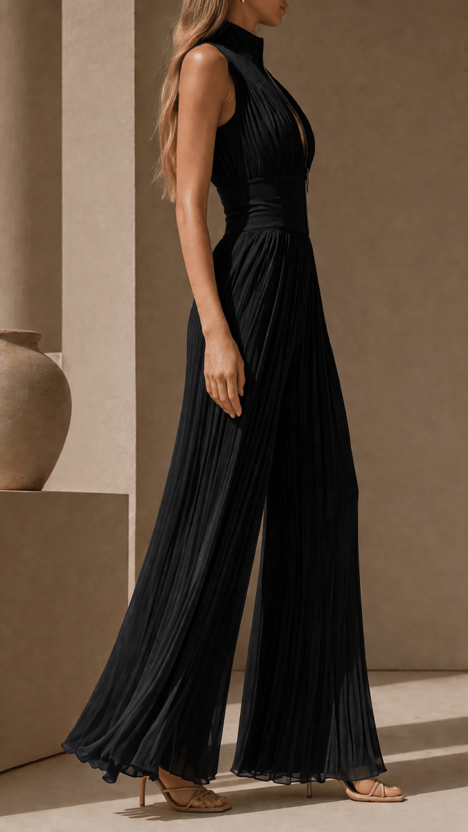 CAELIA | Wide-leg jumpsuit with pleated front - Liora Melbourne
