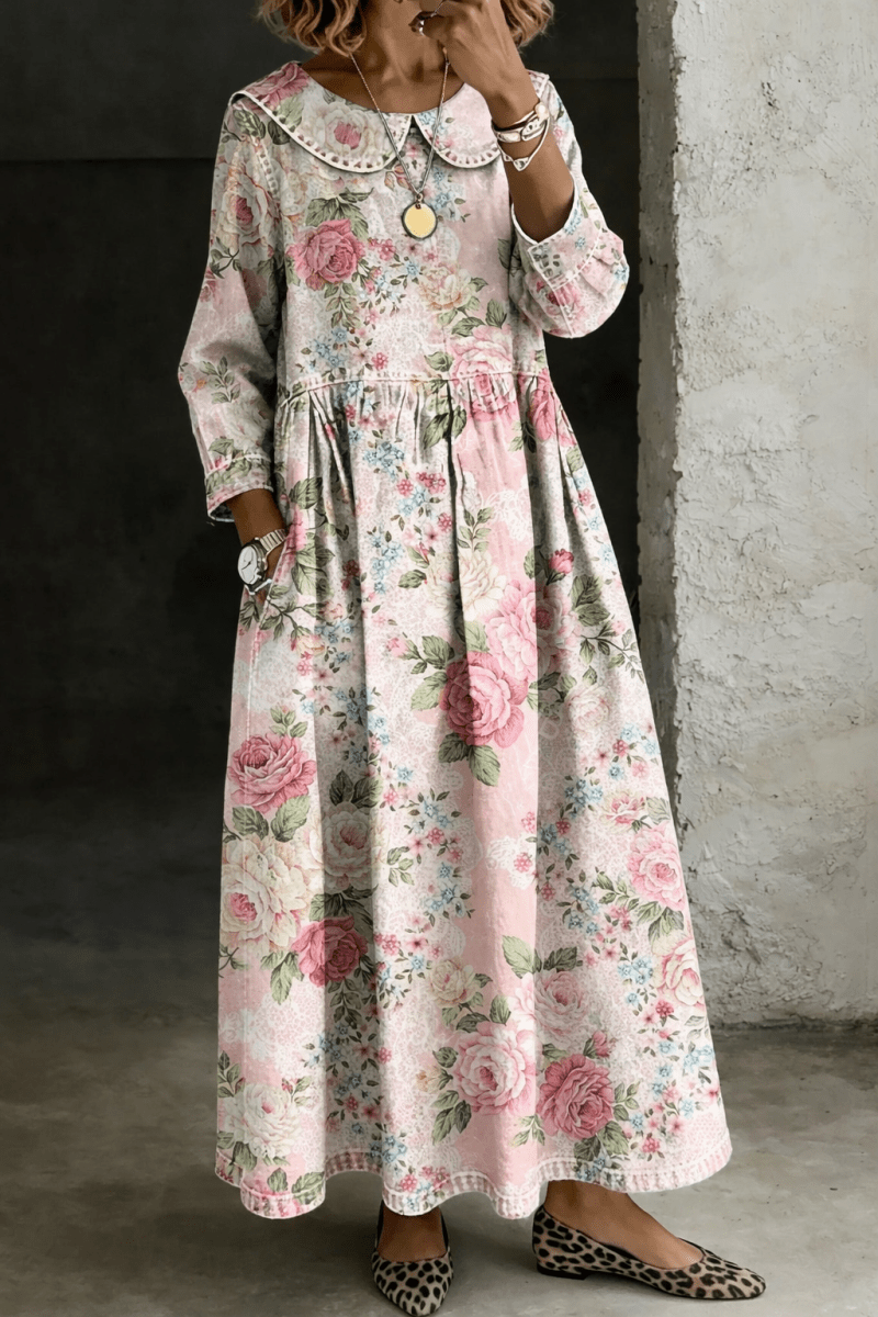 BROOKLYN | Midi dress with floral collar - Liora Melbourne