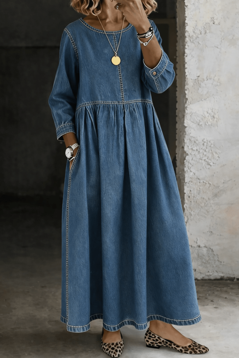MELISSA | Long sleeve dress with denim look - Liora Melbourne