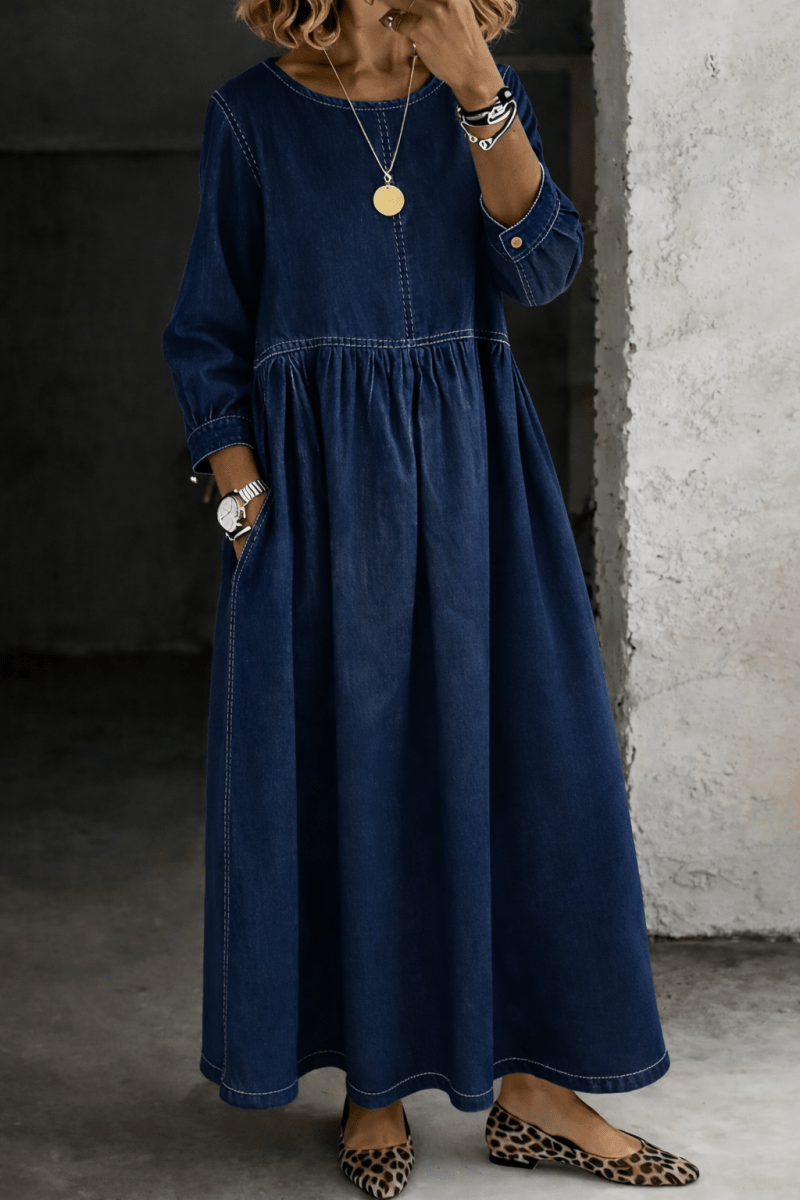 MELISSA | Long sleeve dress with denim look - Liora Melbourne