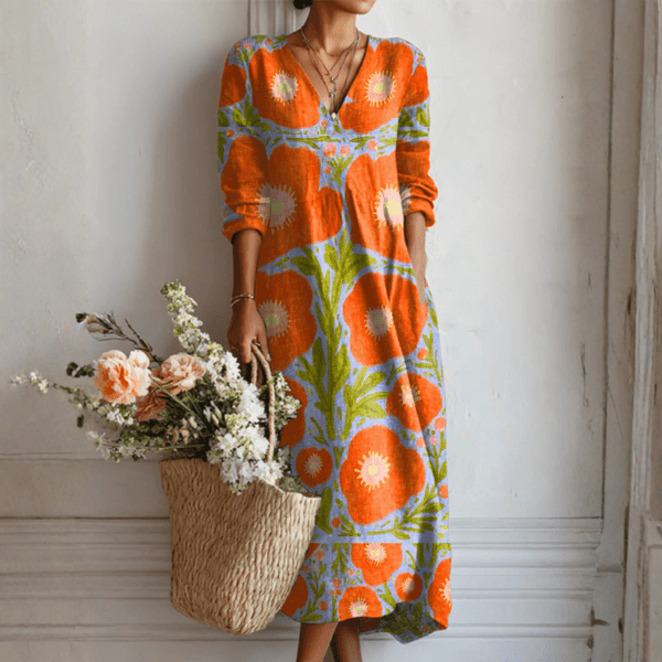 CLAIRE | Midi dress with abstract floral print - Liora Melbourne
