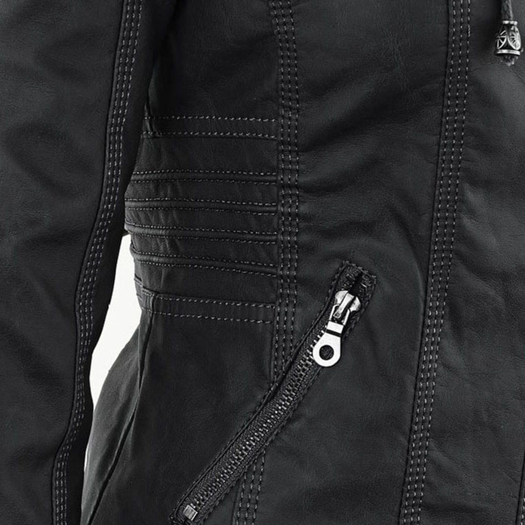 LALUNA | Leather jacket with detachable hood - Liora Melbourne