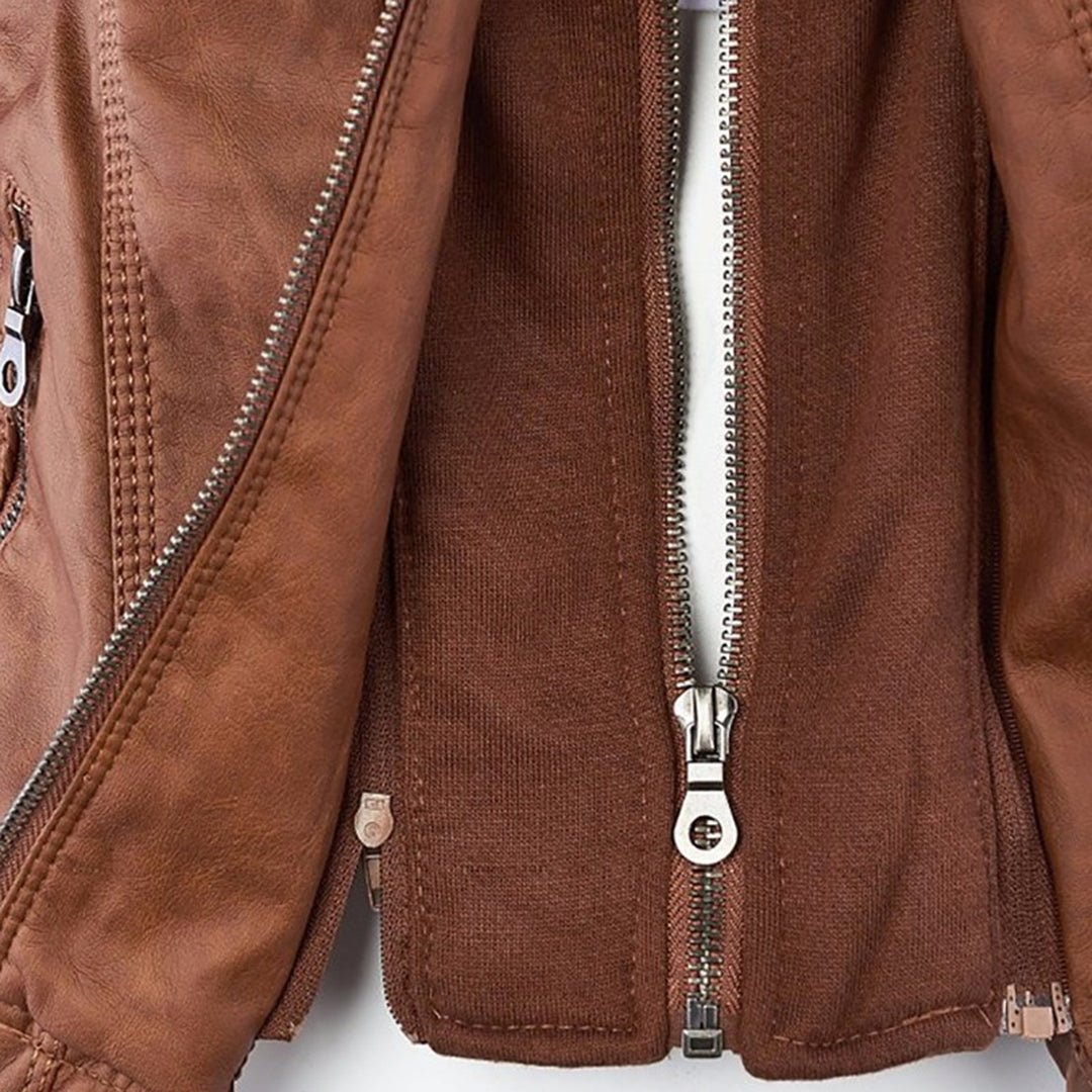 LALUNA | Leather jacket with detachable hood - Liora Melbourne