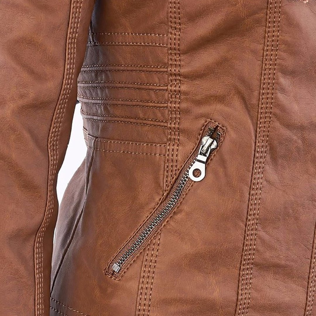 LALUNA | Leather jacket with detachable hood - Liora Melbourne