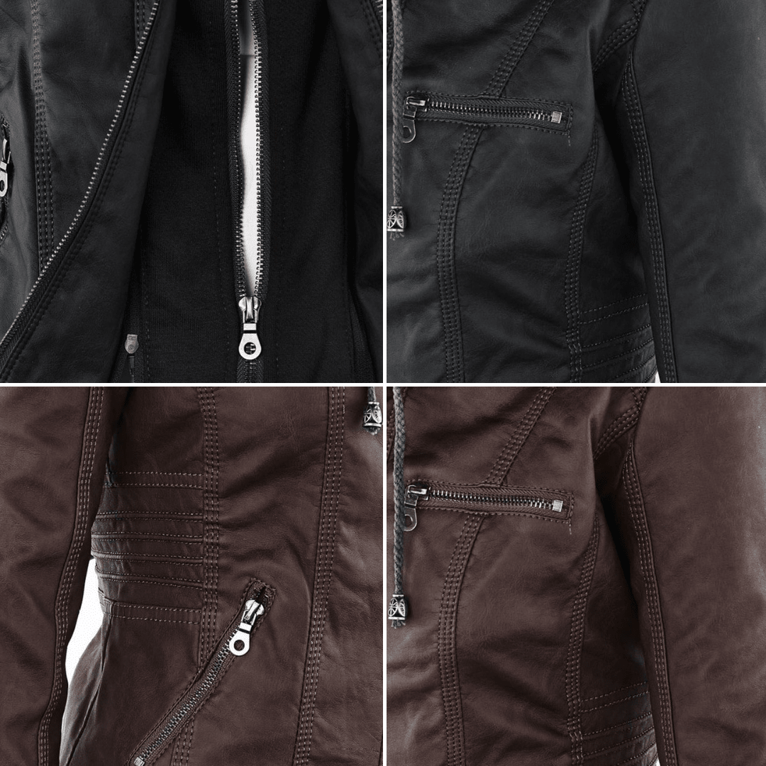 ISLA | Leather jacket with detachable hood - Liora Melbourne