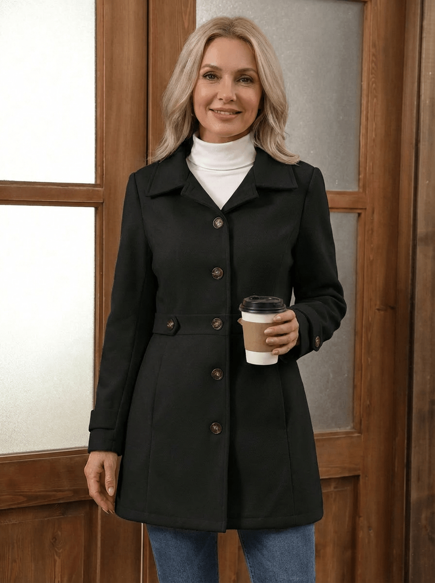 IRENE | Wool-blend coat with button front - Liora Melbourne