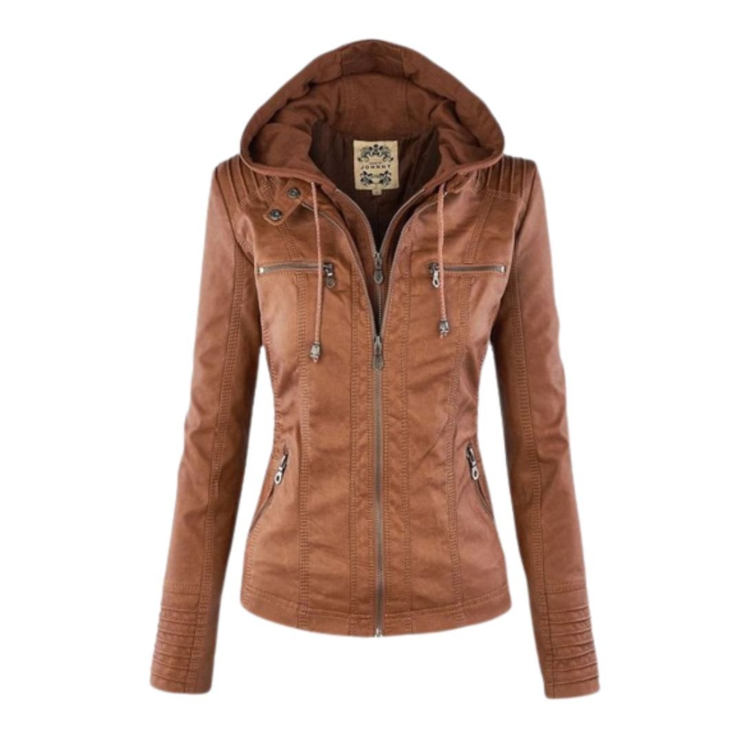LALUNA | Leather jacket with detachable hood - Liora Melbourne