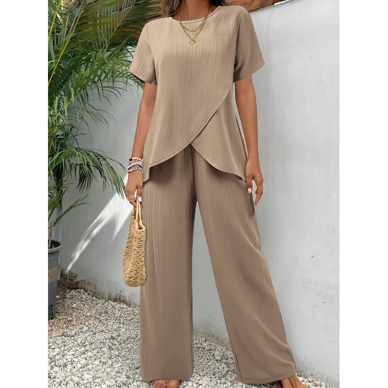 LORRINA | Set with asymmetric blouse and wide-leg trousers - Liora Melbourne