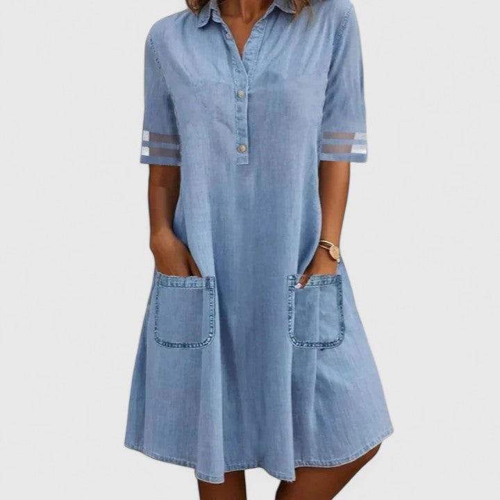 BRITTANY | Denim-look dress with button front - Liora Melbourne