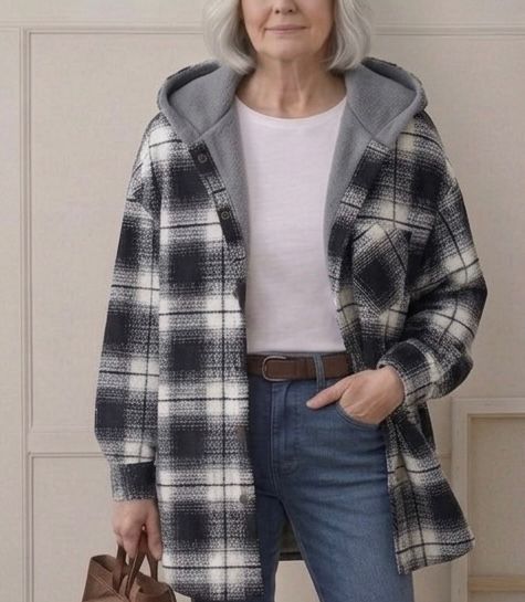 PIPER | Hooded shacket with flannel fabric - Liora Melbourne