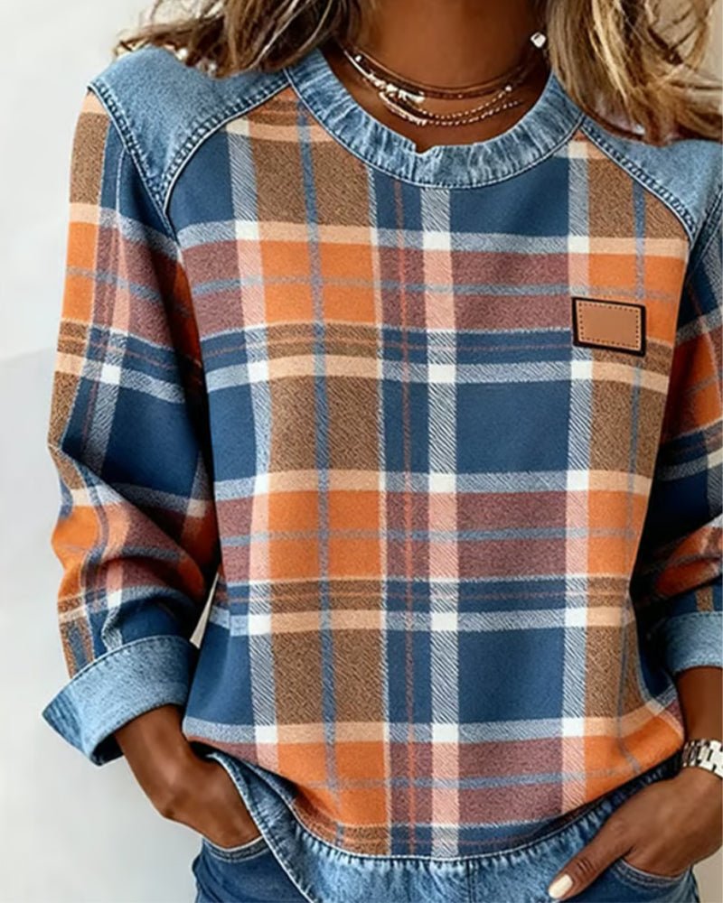 PENNY | Checked jumper with denim details - Liora Melbourne
