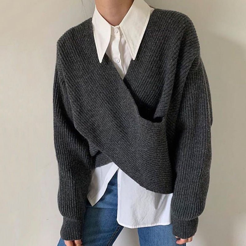 DIANA | Knit jumper with cross-over neckline - Liora Melbourne