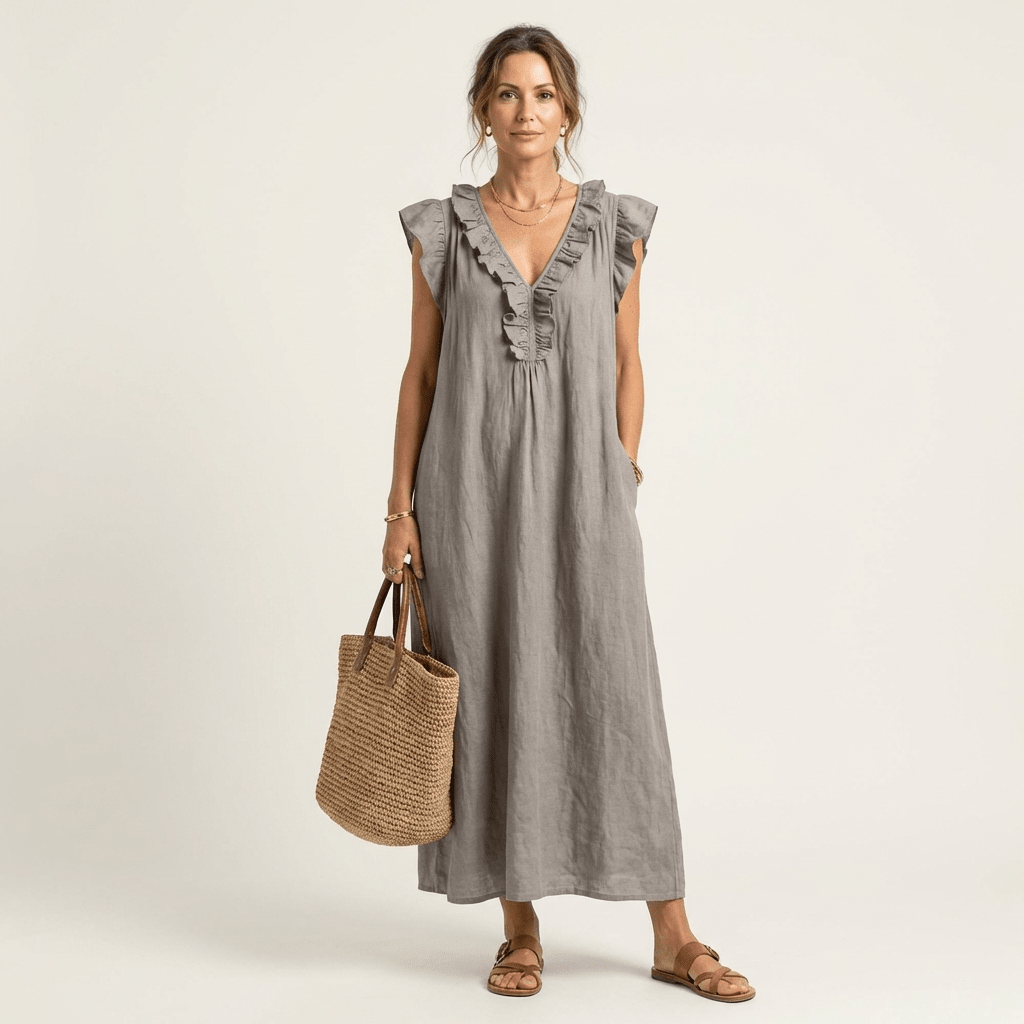 JOSETTE | Maxi dress with ruffle V-neck - Liora Melbourne