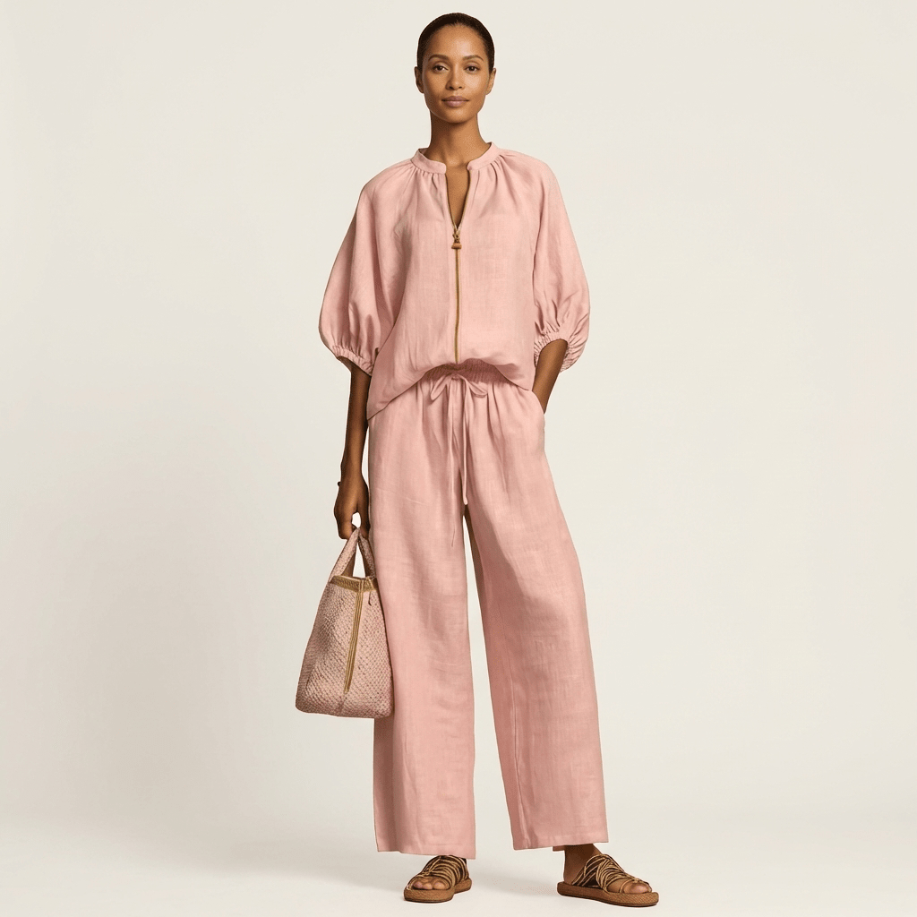 MARLOWE | Set with wide-leg trousers and puff sleeves - Liora Melbourne