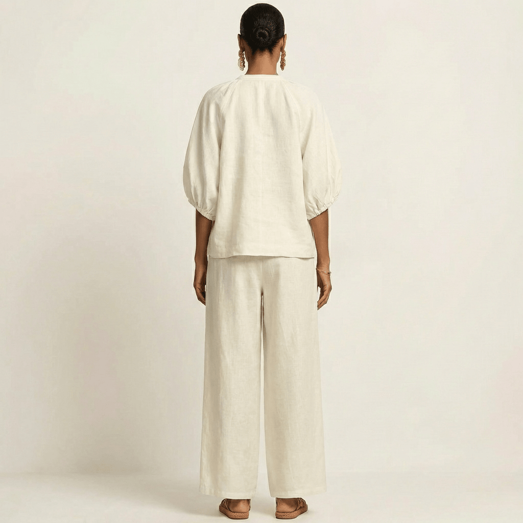 MARLOWE | Set with wide-leg trousers and puff sleeves - Liora Melbourne