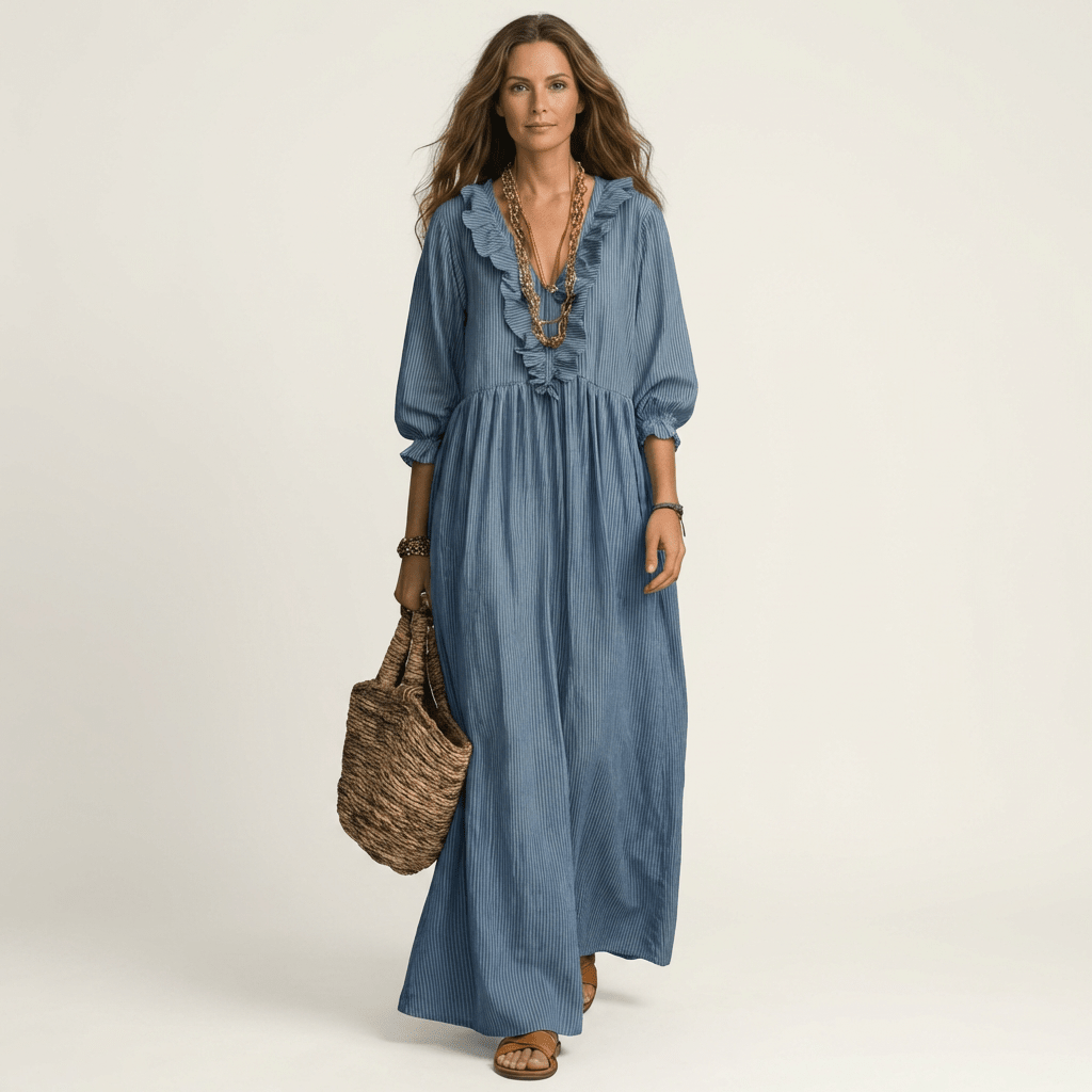 YOSETTA | Maxi dress with ruffle V-neck - Liora Melbourne
