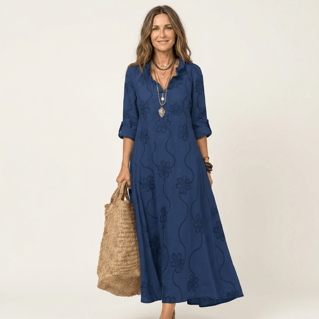 MARIAM | Maxi dress with tonal floral embroidery - Liora Melbourne