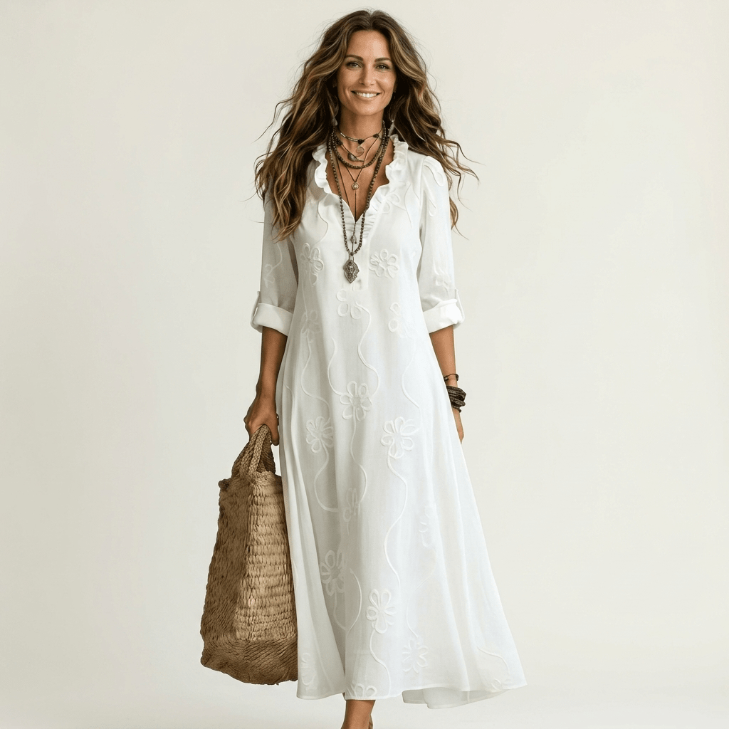MARIAM | Maxi dress with tonal floral embroidery - Liora Melbourne