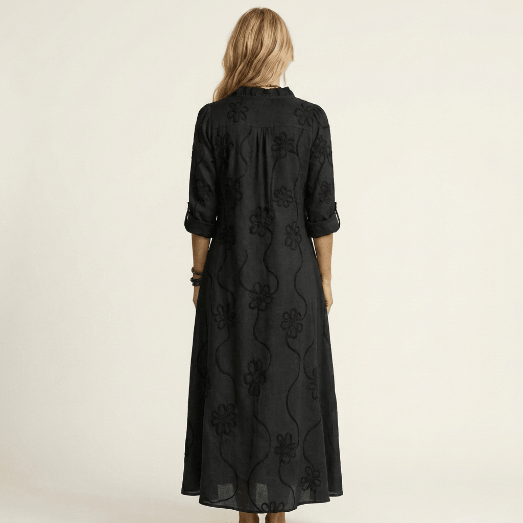MARIAM | Maxi dress with tonal floral embroidery - Liora Melbourne